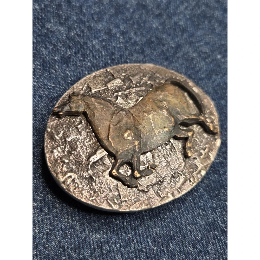 Rare Vintage Womens Handmade Brass Stallion Belt Buckle